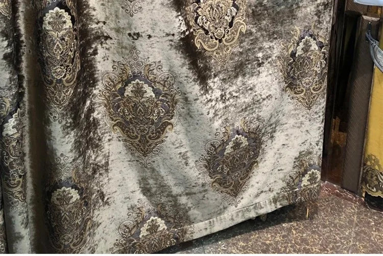 European Curtains for Living Room Dining Bedroom High Window Elegant Palace Luxury Print Velvet Curtain Carved Gold Curry Villa