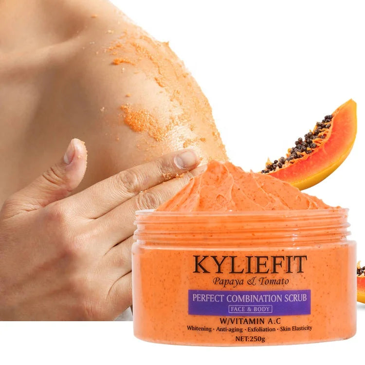 Kyliefit Tumeric Vc Brightening Face Papaya Exfoliating Private Label Whipped Body Bath Whitening Body Scrub for Acne
