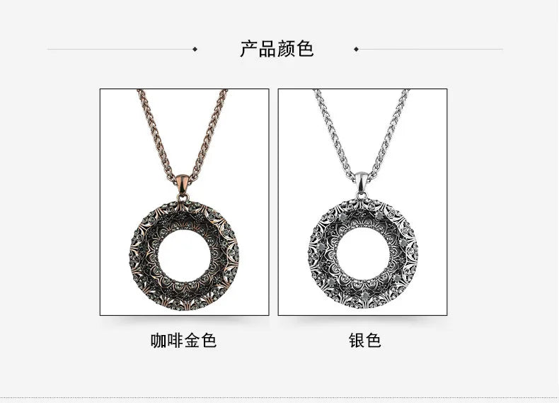 New Arrival Long Necklaces for Women 2024 Fashion Vintage Round Choker Collier Femme Statement Necklaces & Pendants Accessories