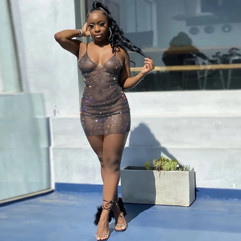 Women Slim Dresses Ladies Dress Summer Sexy Deep V-neck Sleeveless Straight Fashion New Party Casual Dresses Sexy & Club Mini