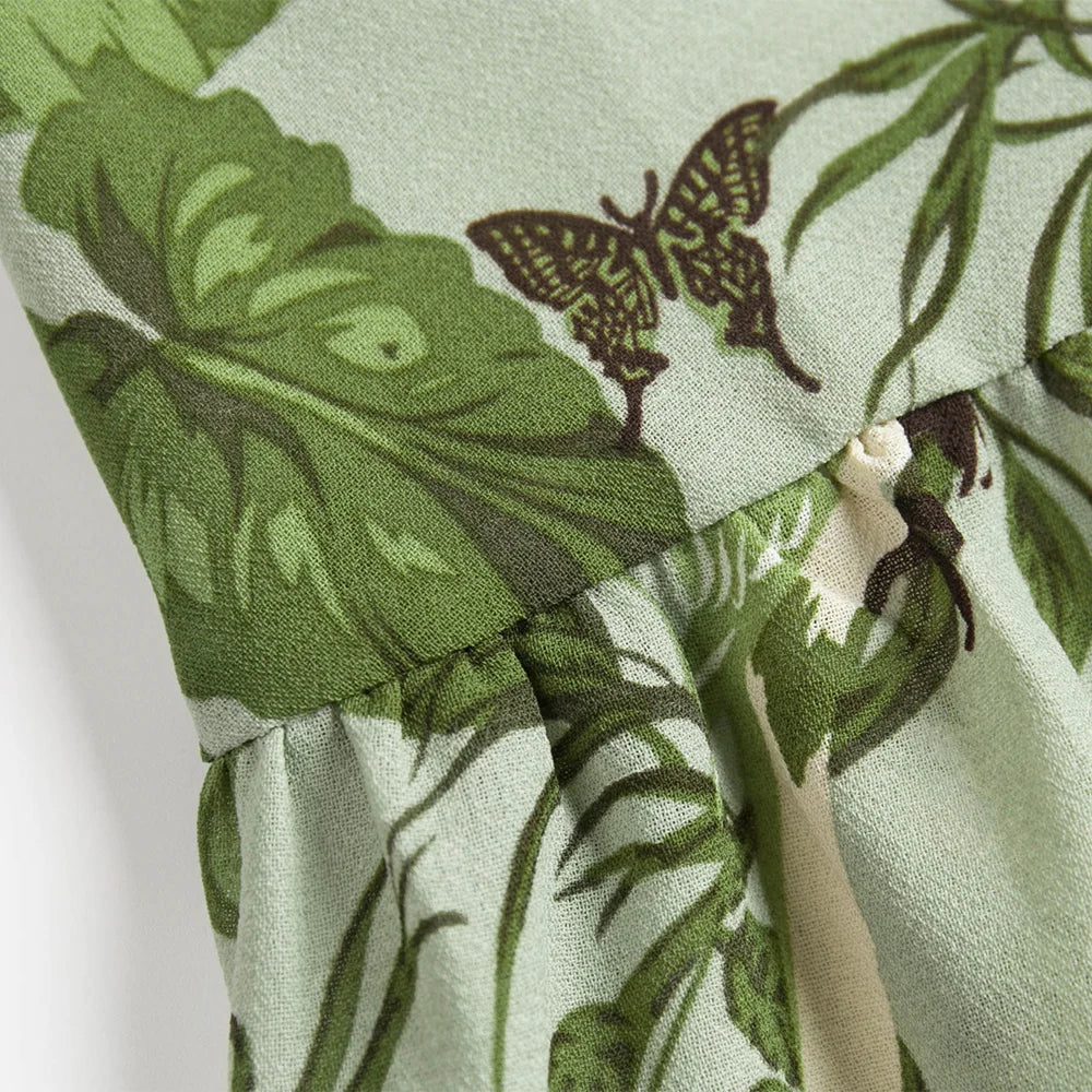 Dresses For Women 2021 Party Elegant Ruffle Hem Beach Summer Dress Sweetheart Neck Tie Strap Tropical Print Chiffon Midi Dress