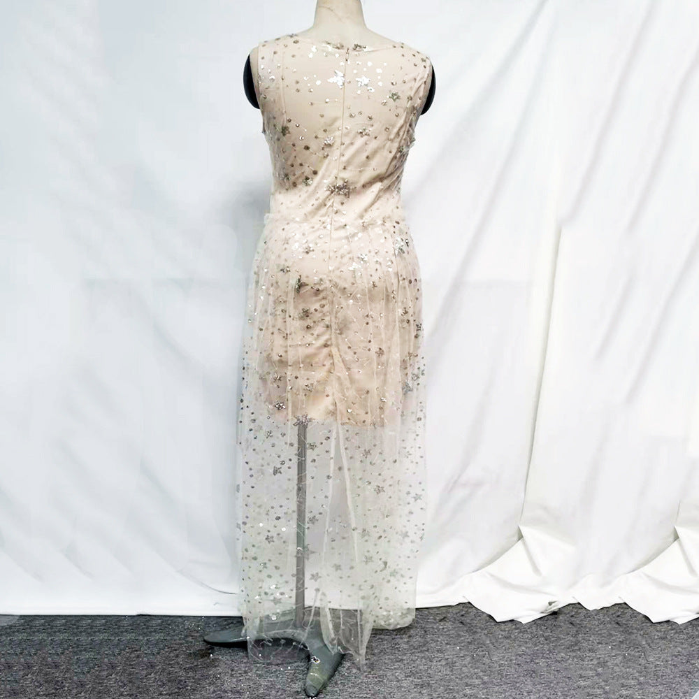 Wedding Party Dress Female Evening Elegant Sexy Deep V Neck Strap Sleeveless Sequined Long Maxi Dresses for Women 2024