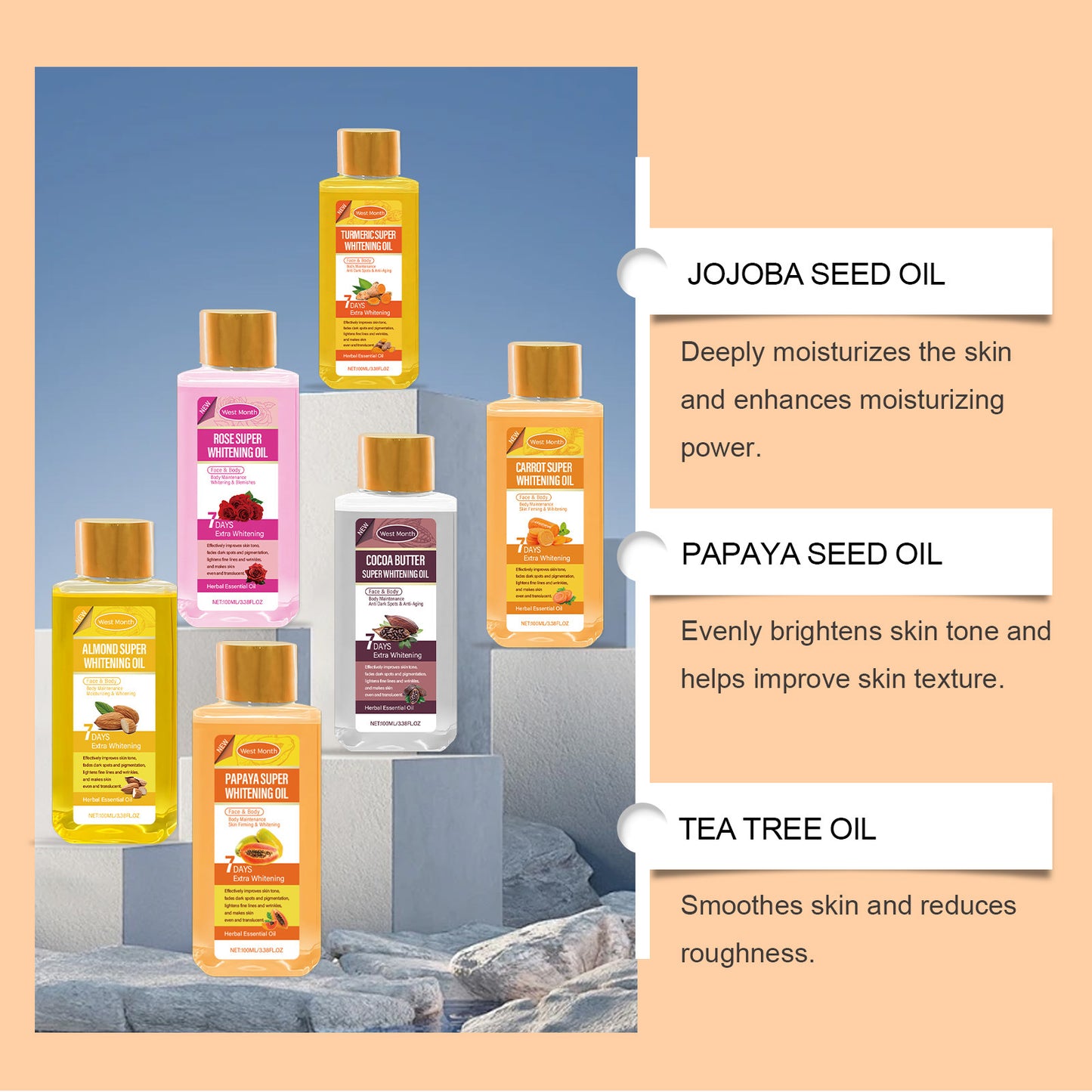 Papaya Super Whitening Oil Smoothing Moisturizer Brighten Anti-Aging Nourishing Lighten Fine Lines Spots Body Massage Skin Care