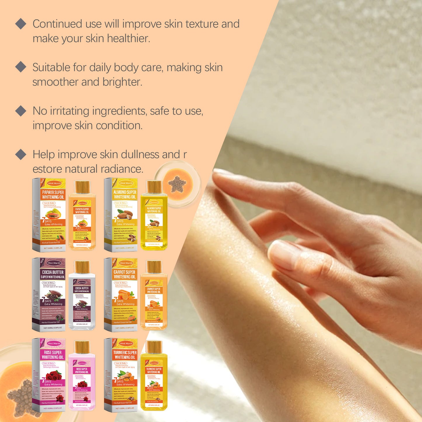 Papaya Super Whitening Oil Smoothing Moisturizer Brighten Anti-Aging Nourishing Lighten Fine Lines Spots Body Massage Skin Care