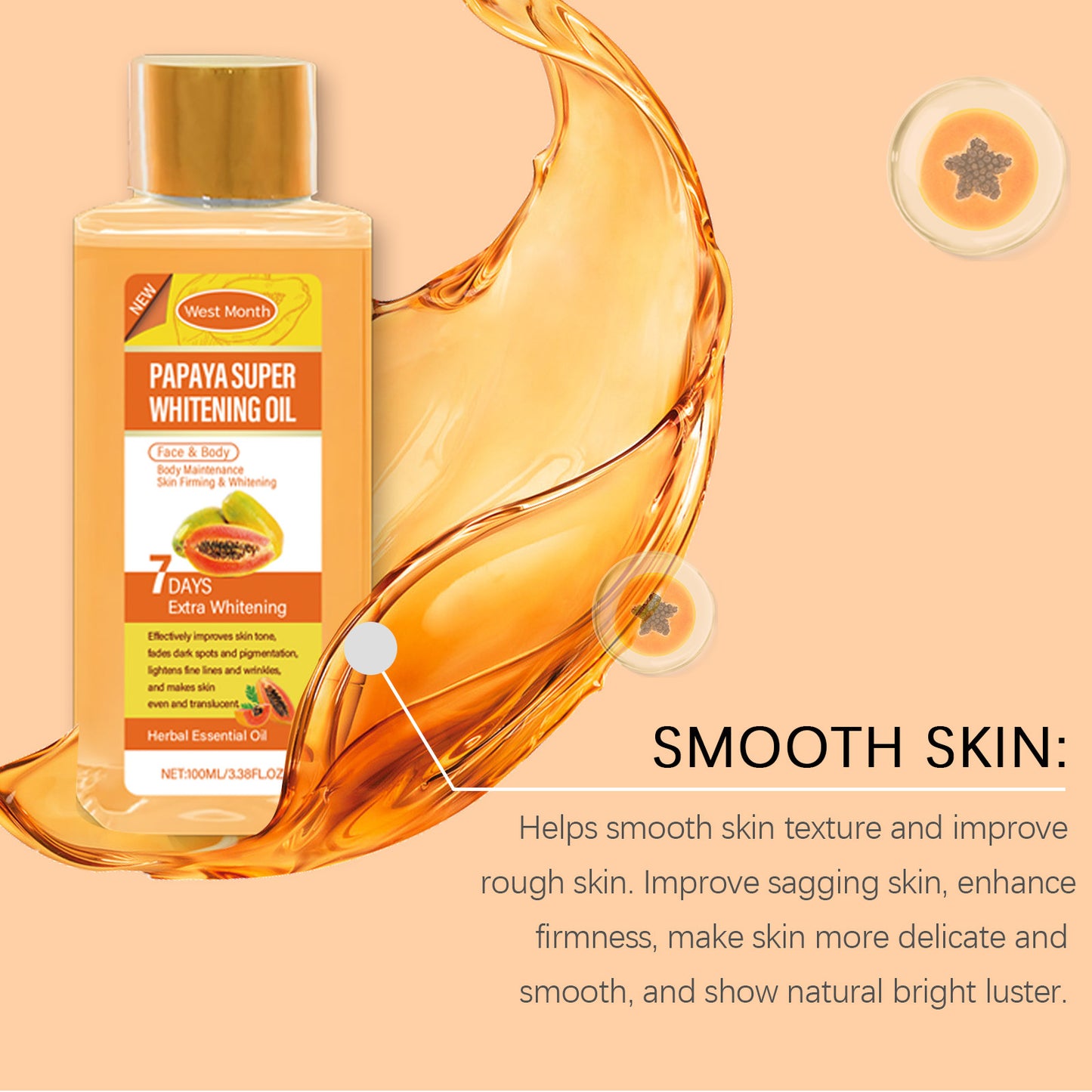 Papaya Super Whitening Oil Smoothing Moisturizer Brighten Anti-Aging Nourishing Lighten Fine Lines Spots Body Massage Skin Care
