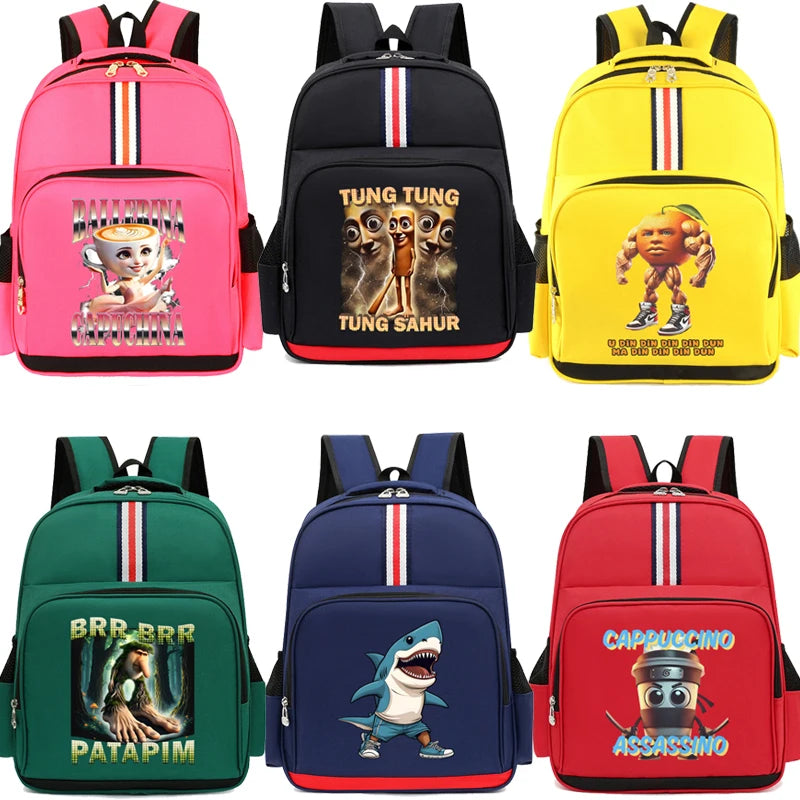 Italian Brainrot Backpack Students Animal Meme Schoolbag Large Capacity Cartoon Tung Tung Sahur School Bag for Boys Girls Gifts
