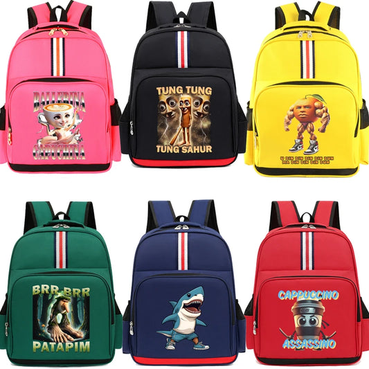Italian Brainrot Backpack Students Animal Meme Schoolbag Large Capacity Cartoon Tung Tung Sahur School Bag for Boys Girls Gifts