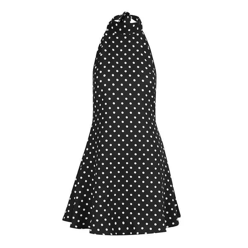 Women's Dresses New Summer Streetwear Fashion Dot Print Halter Dress Sexy Sleeveless Backless Elegant Female Dresses Clothing