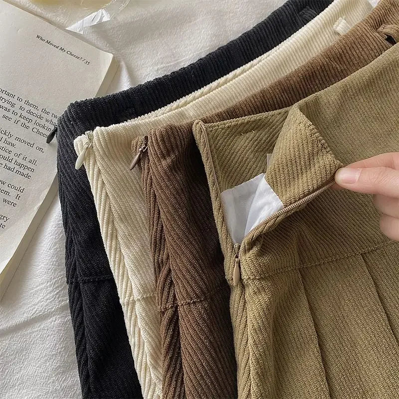 Corduroy High-Waisted Slimming Preppy Style Skirt For Women Spring Autumn/Winter New Arrival A- Line Mini Dress