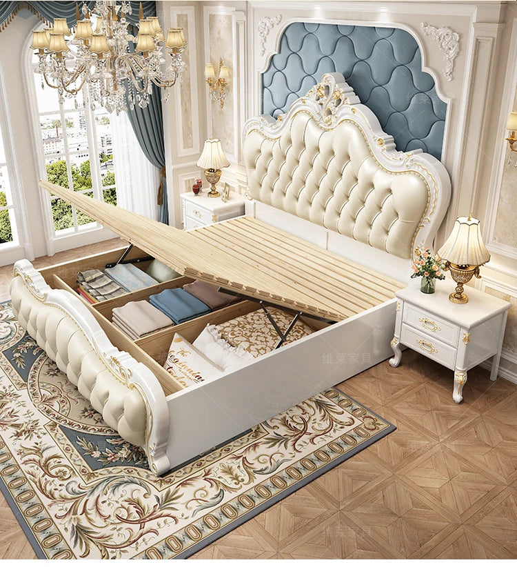 European Luxury Bed Bedroom Comfortable Ergonomic Double Sleeping Safe Bed Sun Princess Cama Solteiro Lounge Suite Furniture