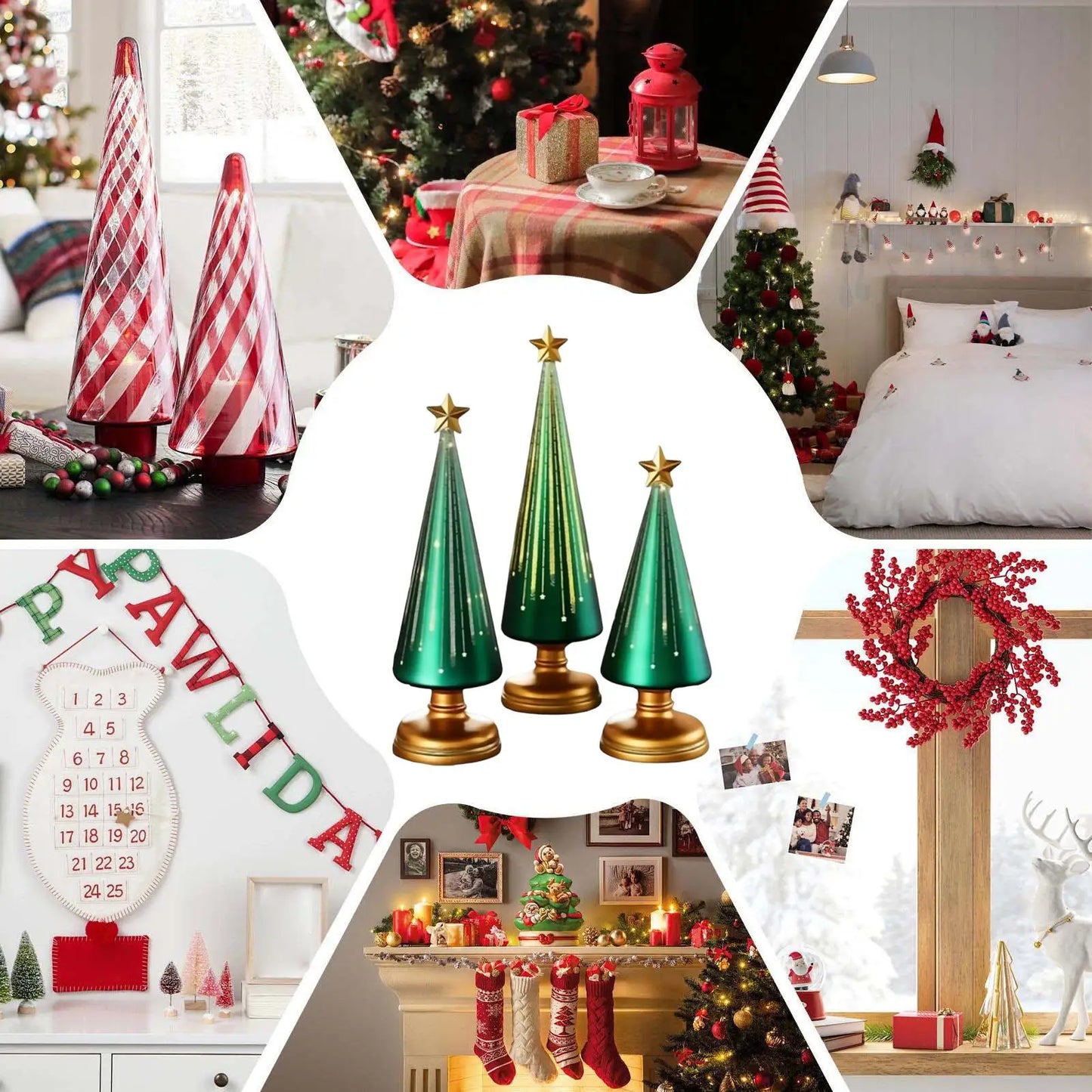 Christmas Tree Statue 3 Pieces Christmas Sculpture Resin Star Tree Figurine For Home Room Winter Party Decorations Table