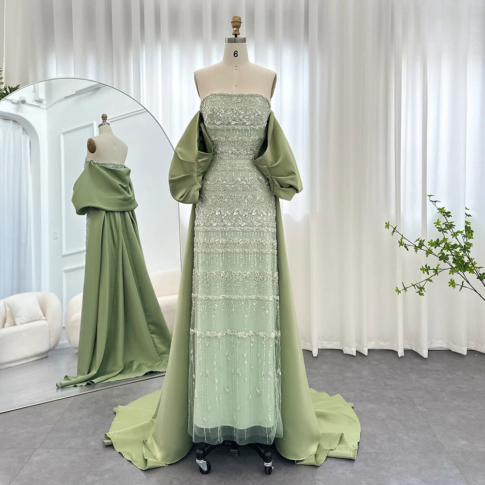 Customized Evening Dresses Luxury Dubai Sage Green Sexy Prom Dress Elegant Exquisite High Quality Wedding Party Gowns for Women