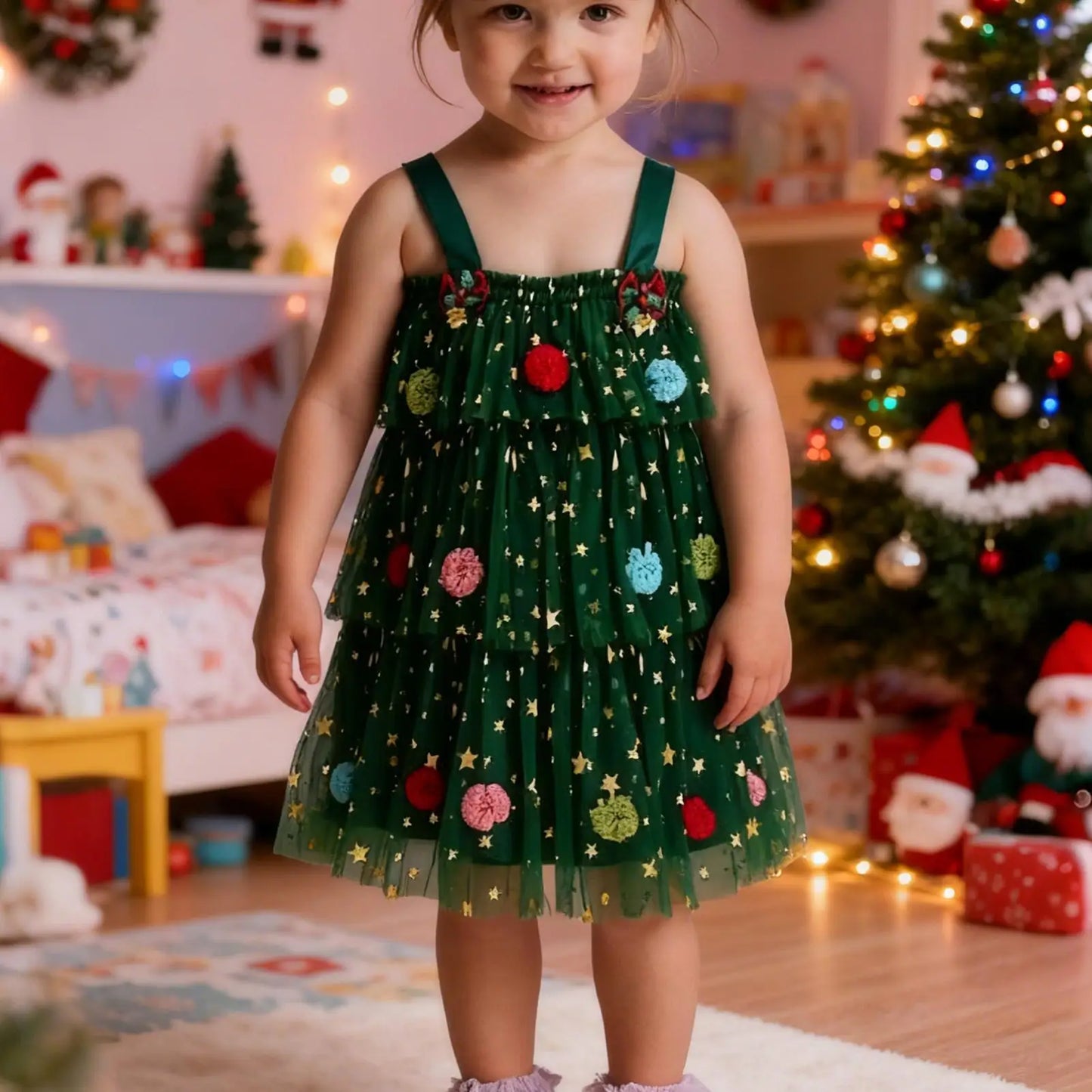Christmas Dresses For Girls Fashion Girls Dress Glitter Clothes Tiered Outfit For Event Party Birthday Outdoor Activities Club