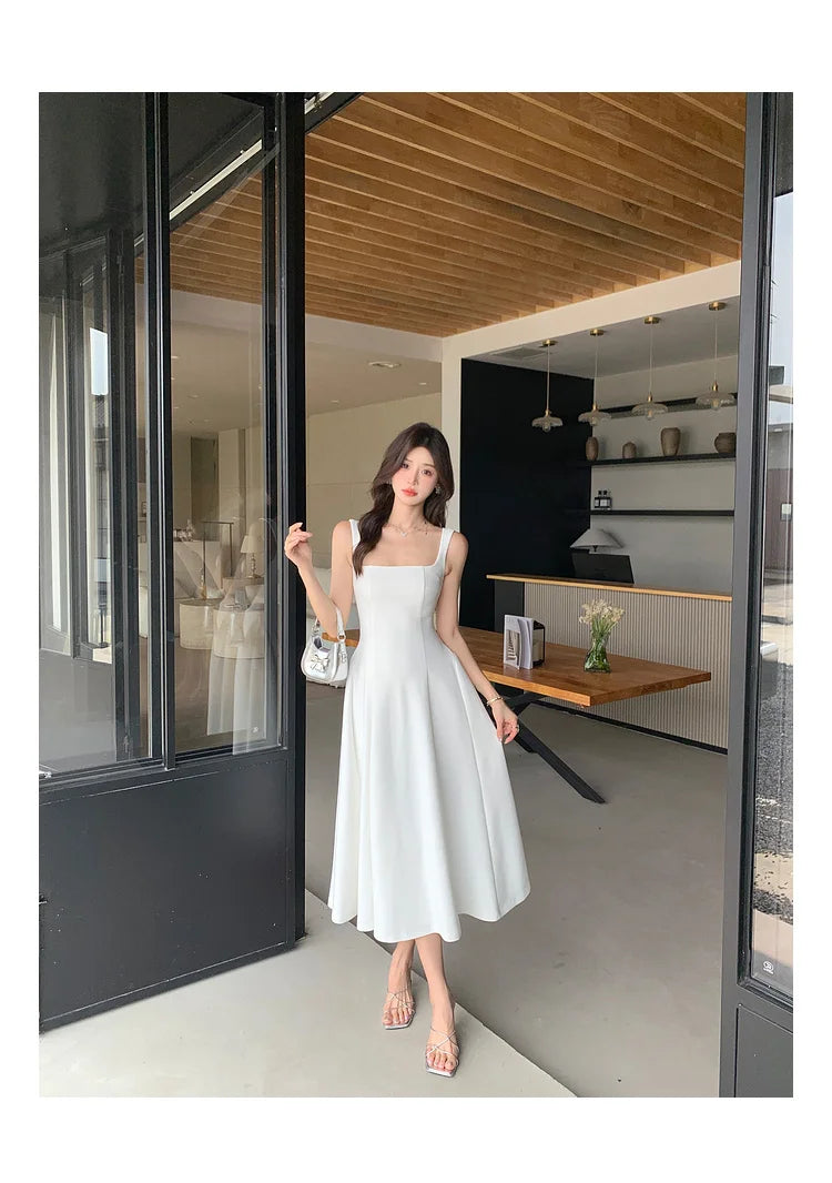 Women's Elegant Red Evening Dresses Sleeveless Wedding Guest Dress Spaghetti Strap A-Line White Party Female Prom gown Vestidos