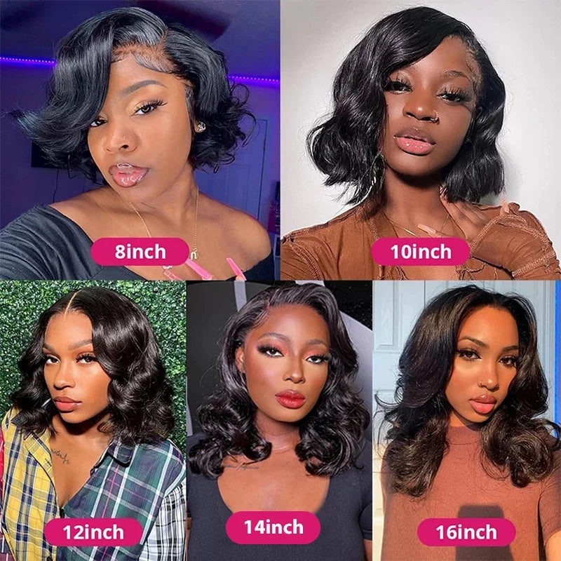 Lafino 10 Inch Short Human Hair Wigs Bob Wig 13x6 Lace Hd Body Wave Wig 13x4 Hd Lace Frontal Wigs Loose Body Wave Black Wig