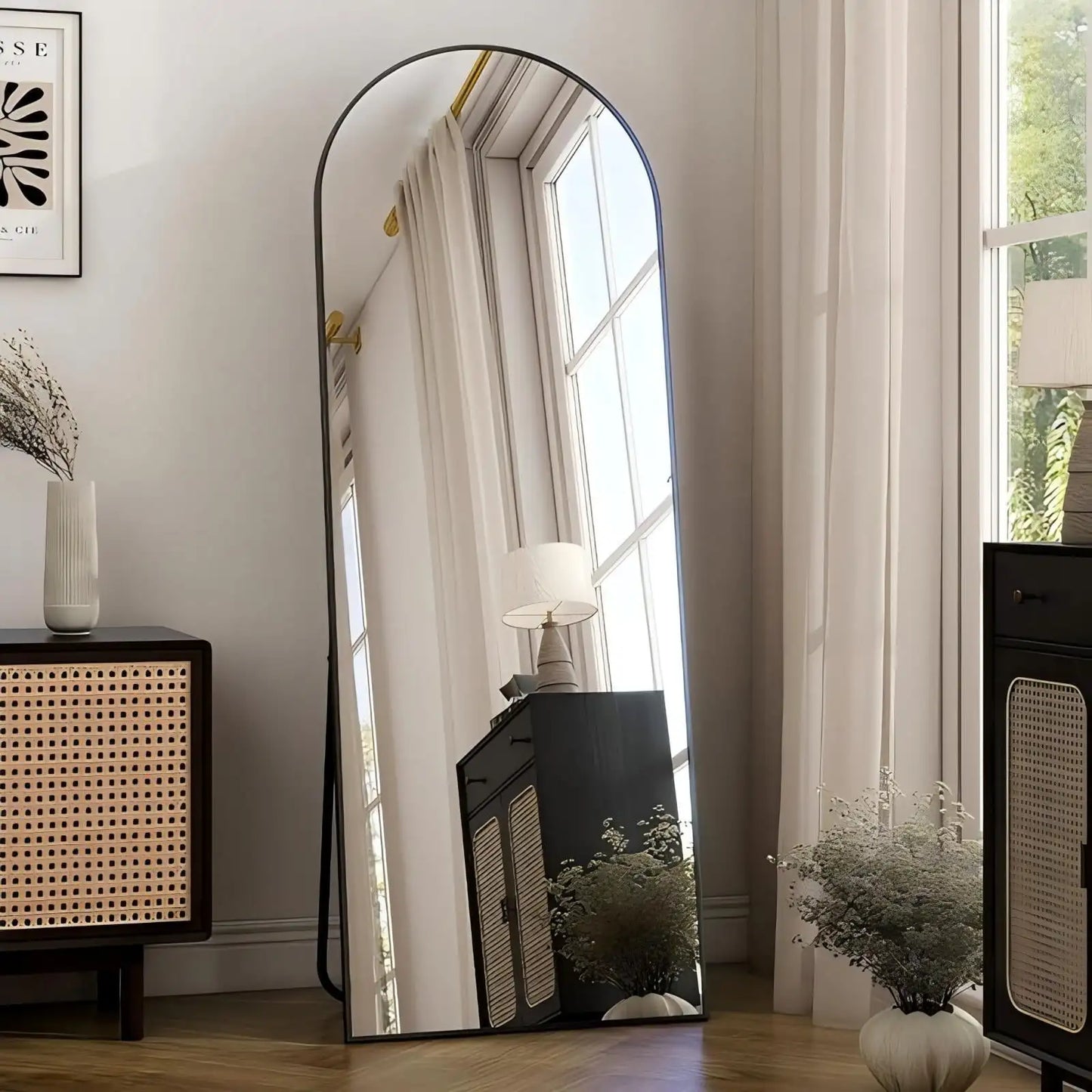 59in Arched Full Length Mirror Standing Floor Mirror Full Body Mirror with Bracket, Aluminum Alloy , Gold