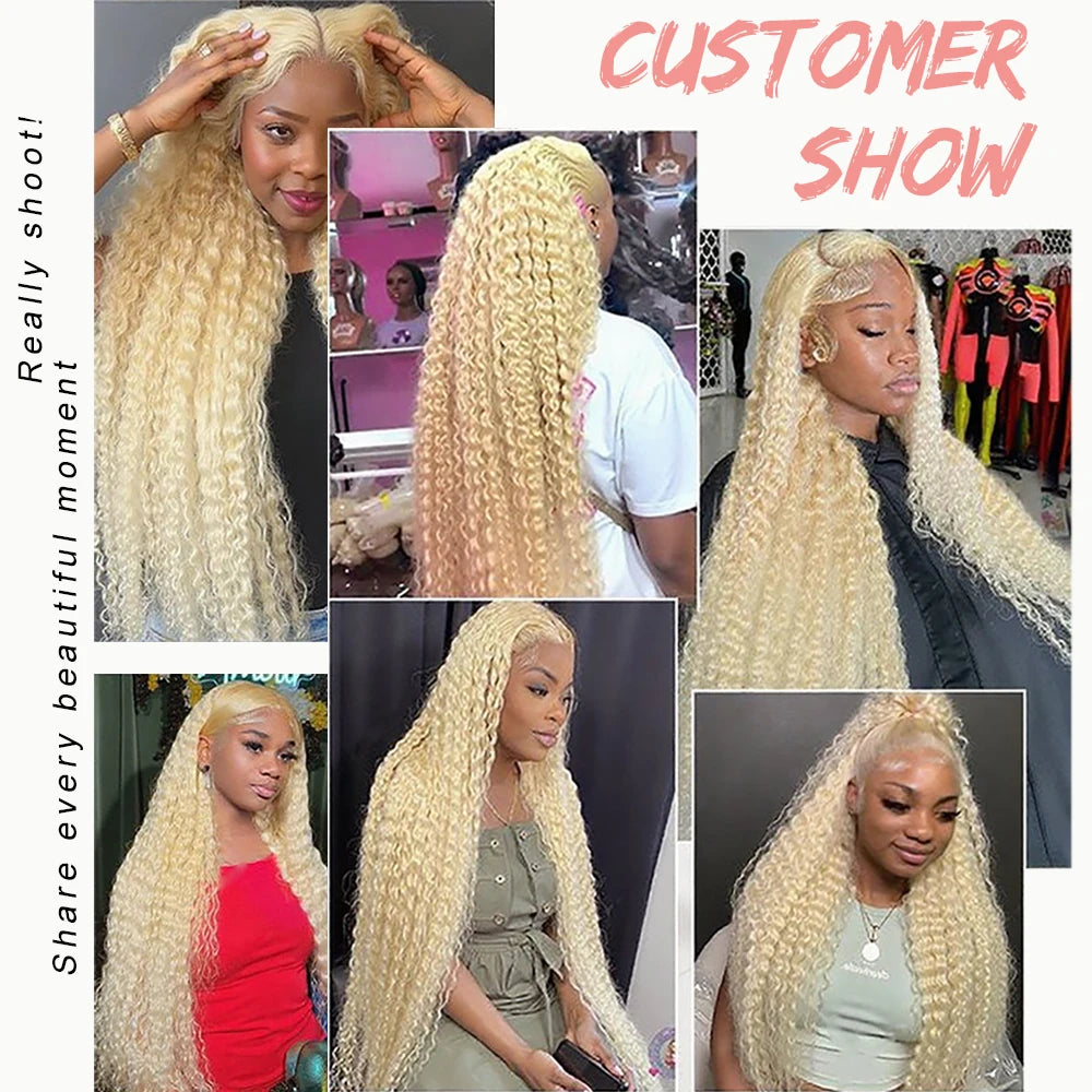 613 Blonde HD Lace Frontal Wig 13x4 13×6 Deep Wave Lace Front Human Hair Wig Colored Curly Wigs Water Wave Wigs For Women ﻿ ﻿