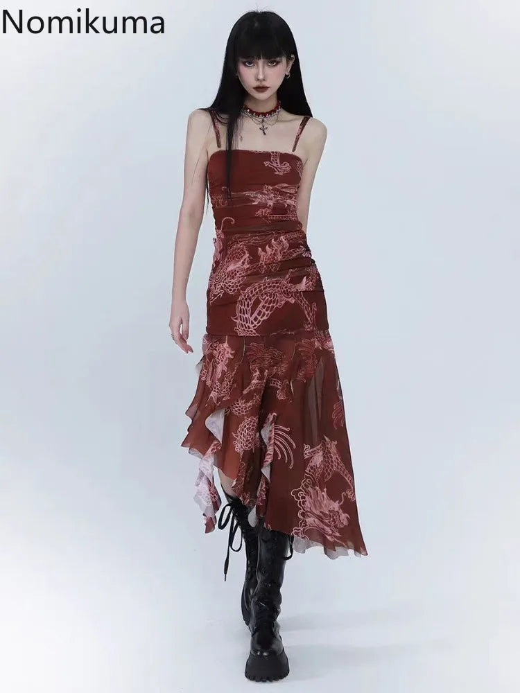 Sexy Dresses for Women 2025 Vestidos De Mujer Tunic Print Sleeveless Backless Robe Femme Fashion Summer Irregular Chiffon Dress