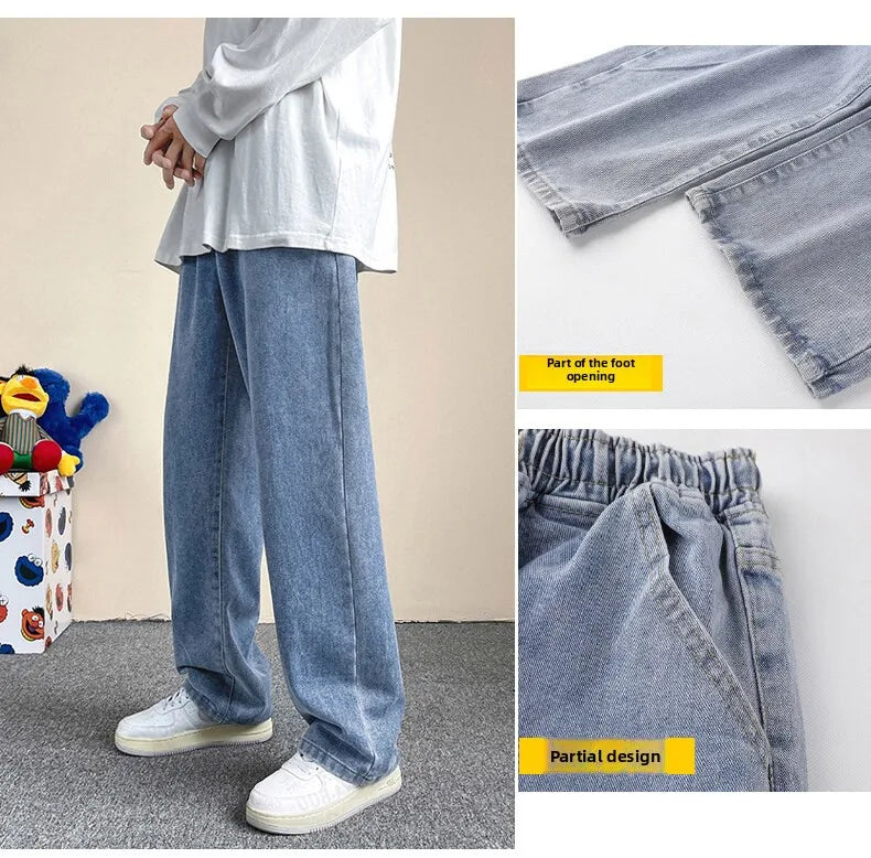 Jeans men's four-season new mopping straight loose wide legs trendy casual handsome comfortable trousers