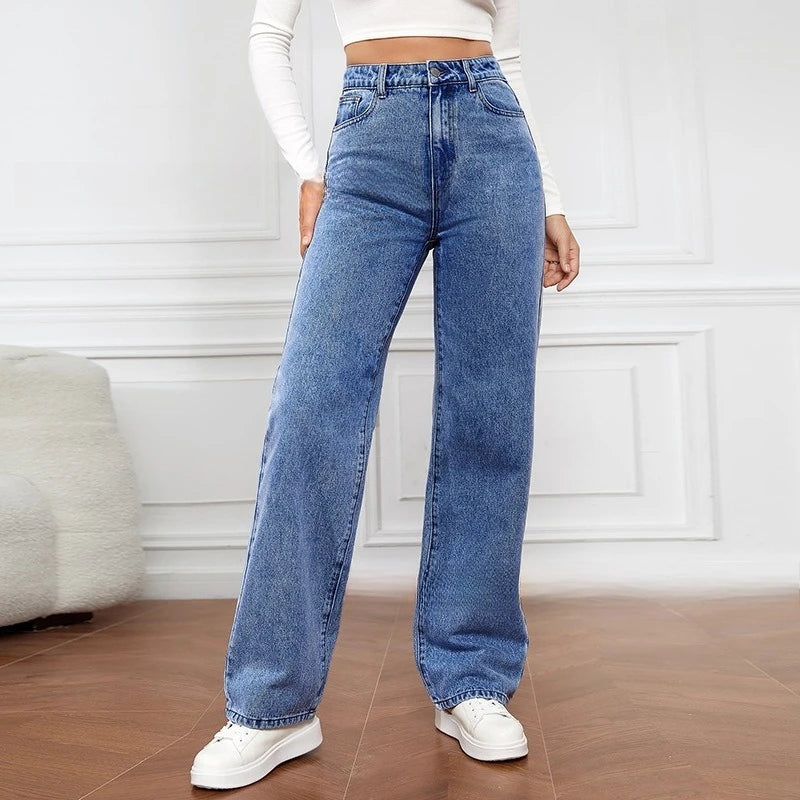 2025 Fall New! European & American Style Women's Casual High-Waisted Wide-Leg Jeans-Trendy Denim for Fashionable Ladies
