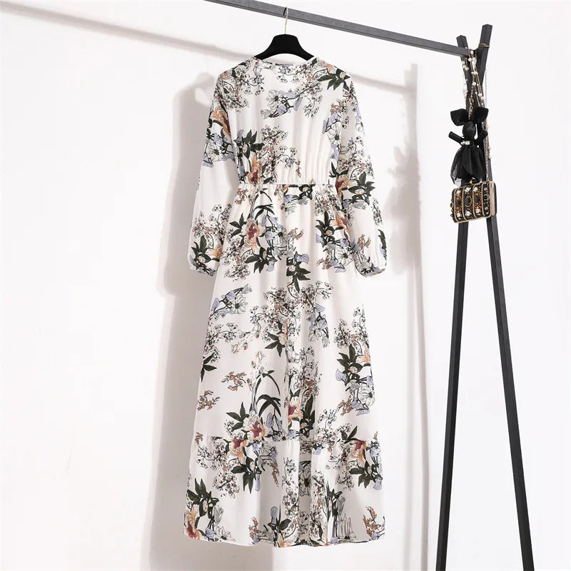 Women Eid Muslim Dresses Dubai Kaftan Tight Waist O Neck Morocco Arab Ruffles Spliced Vestidos Flowers Dress Casual Slim Fit