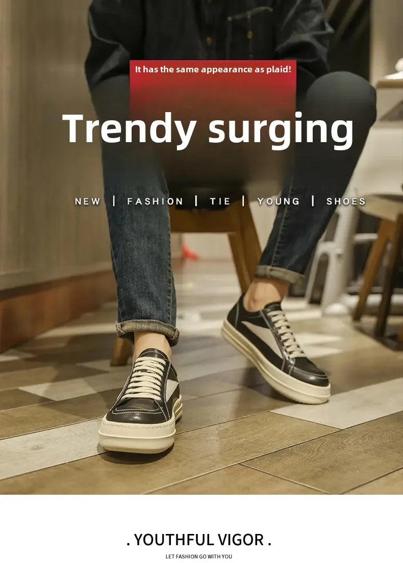Shoes Leather Platform Sports Casual Shoes Black and White Retro Chalkboard Shoes Men's Boots Outdoor 2025 New Men's Shoes