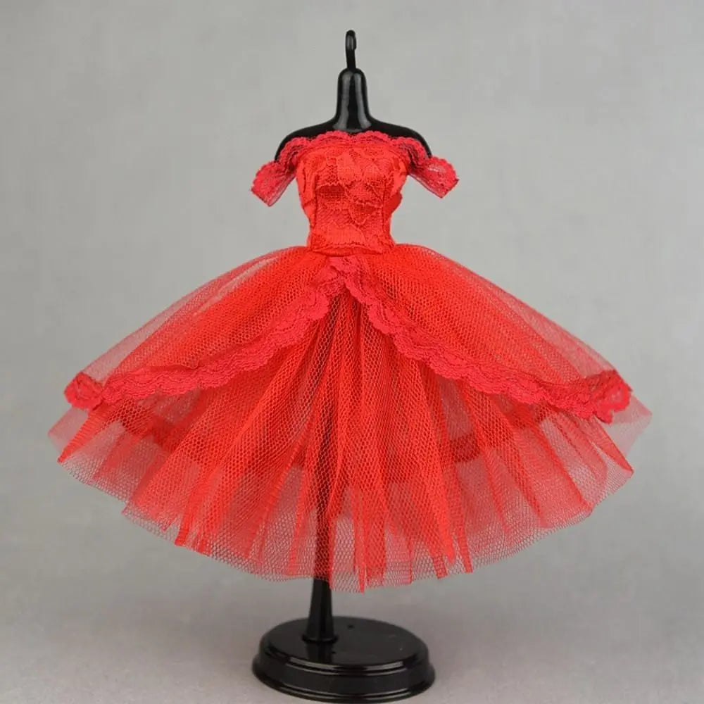 Fashion Dress Up Doll Dress Evening Party Tutu Dotted Lace Dolls Clothes Mini Black Prom Dress Doll Princess Dress DIY Toy