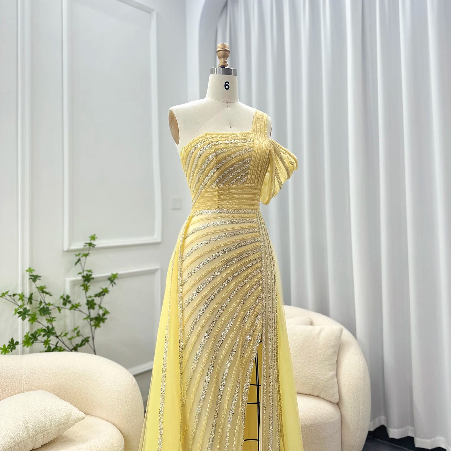 Sharon Said Luxury Dubai Evening Dresses with Overskirt Side Slit Lilac One Shoulder Wedding Formal Party Gowns SS016 Customized