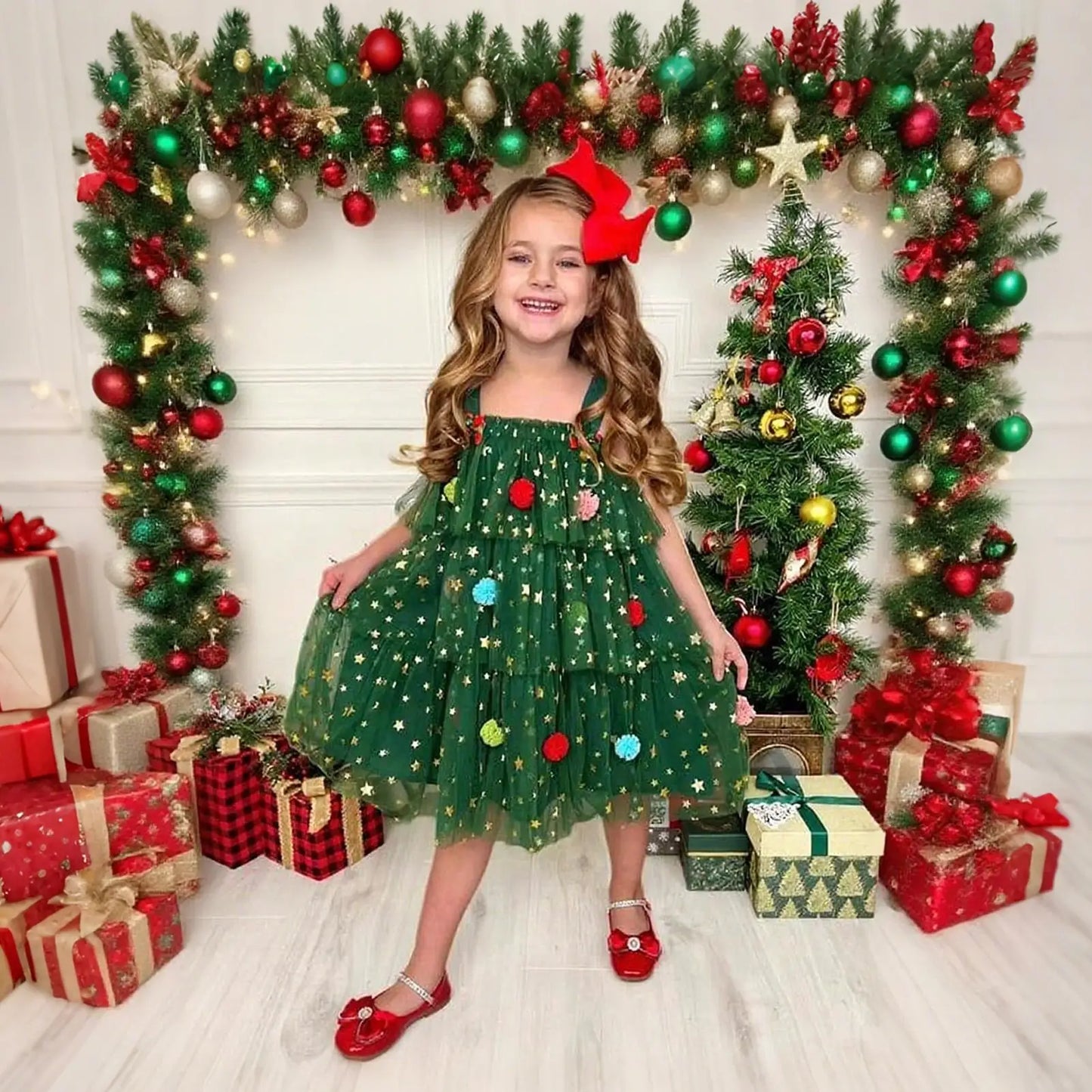 Christmas Dresses For Girls Fashion Girls Dress Glitter Clothes Tiered Outfit For Event Party Birthday Outdoor Activities Club