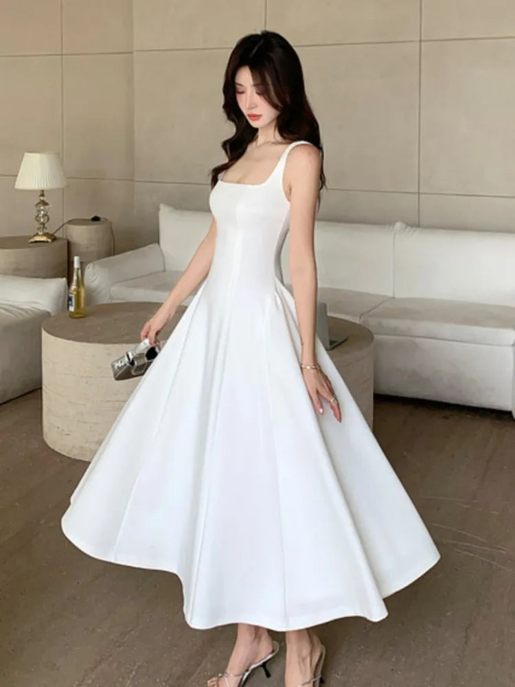 Women's Elegant Red Evening Dresses Sleeveless Wedding Guest Dress Spaghetti Strap A-Line White Party Female Prom gown Vestidos