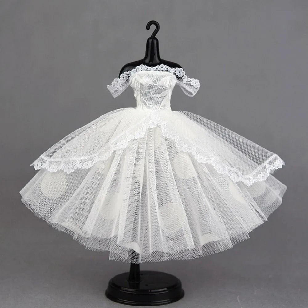 Fashion Dress Up Doll Dress Evening Party Tutu Dotted Lace Dolls Clothes Mini Black Prom Dress Doll Princess Dress DIY Toy