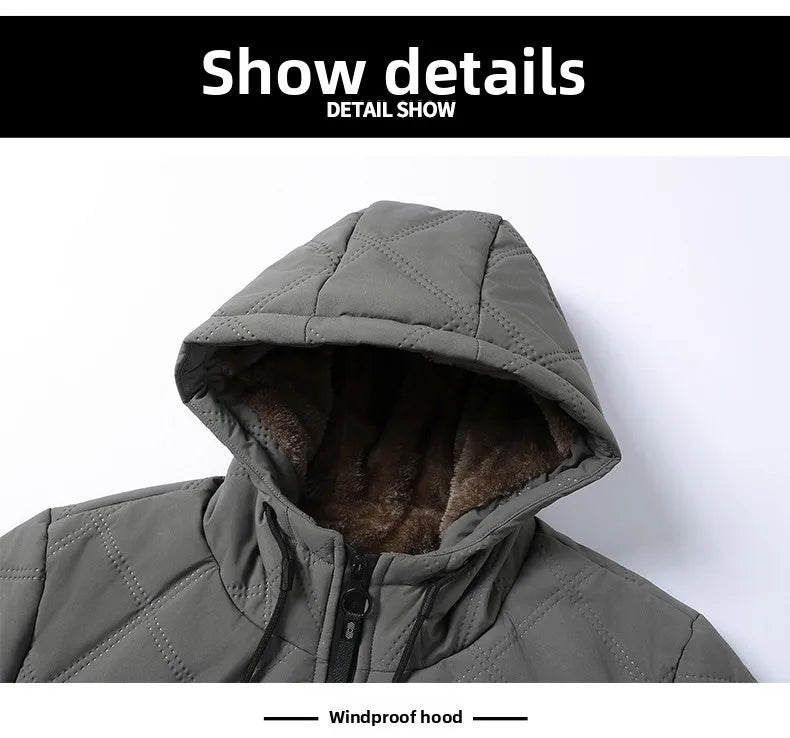 Men's hooded warm short jacket winter zipper pocket jacket outdoor sports and leisure work clothes windproof cotton jacket