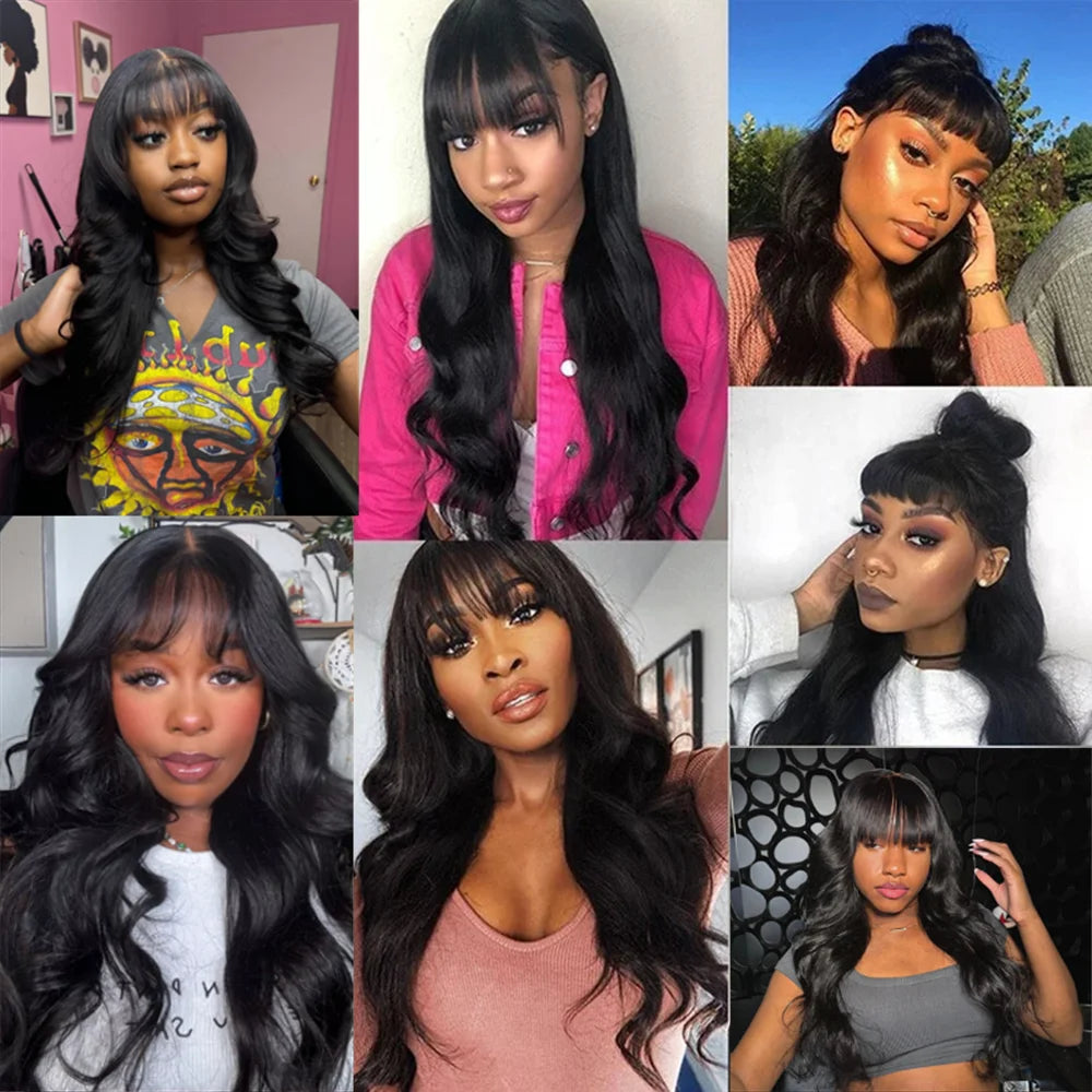 Silkwave Body Wave Human Hair Wigs with Bangs 3x1 Middle Part Lace Scalp Wig For Black Women Brazilian Remy Hair Fringe Wig