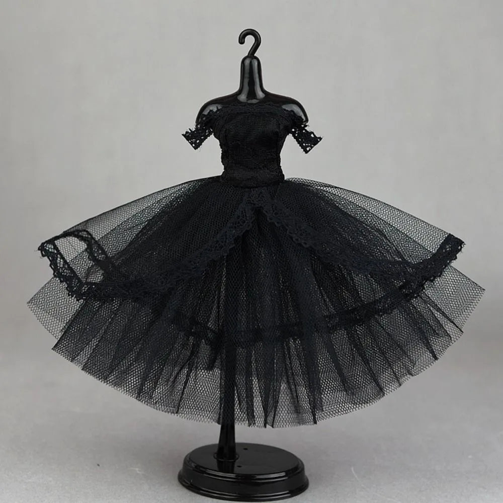 Fashion Dress Up Doll Dress Evening Party Tutu Dotted Lace Dolls Clothes Mini Black Prom Dress Doll Princess Dress DIY Toy