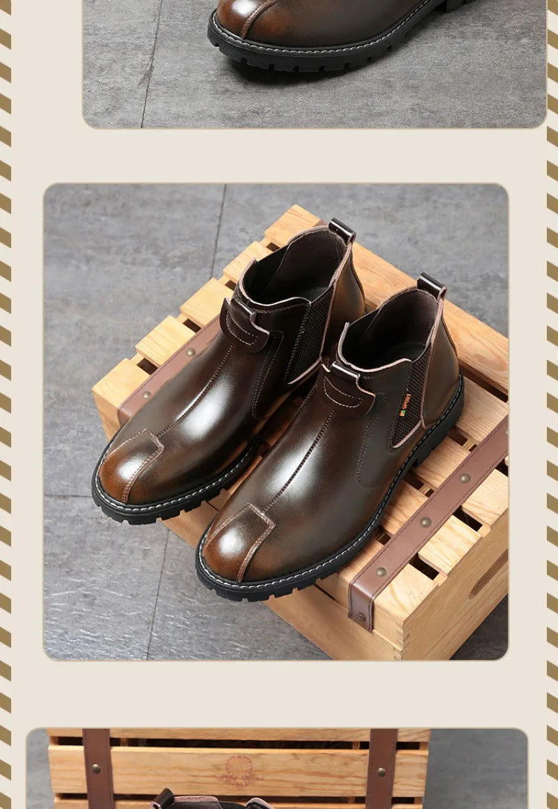 Men's Boots British Business Short Boot Retro Ankle Booties Fashion Casual High Top Boots for Men Leather Boot Oxford Work Boot
