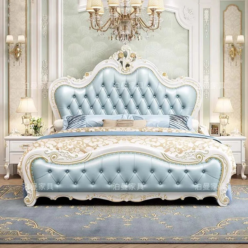 Luxury Couple Bed European Aesthetic Leather Queen Size Princess Bed Storage Space Cama De Casal Luxuosa Modern Furniture