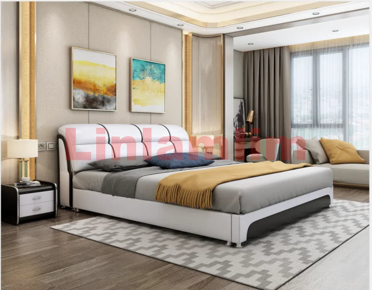 Linlamlim Tech-Smart Multifunctional Bed Genuine Leather Ultimate Camas Tatami Lit with Massage, Projector, Air Purifier,Speaker