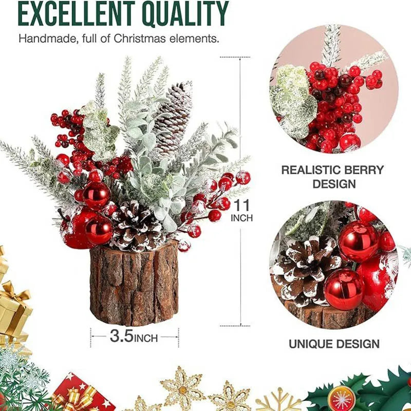 30cm Mini Christams Tree Artificial Plants PE Flocking Pinecone Pine Branch Home Window Decoration Desktop Decor Christmas Gift