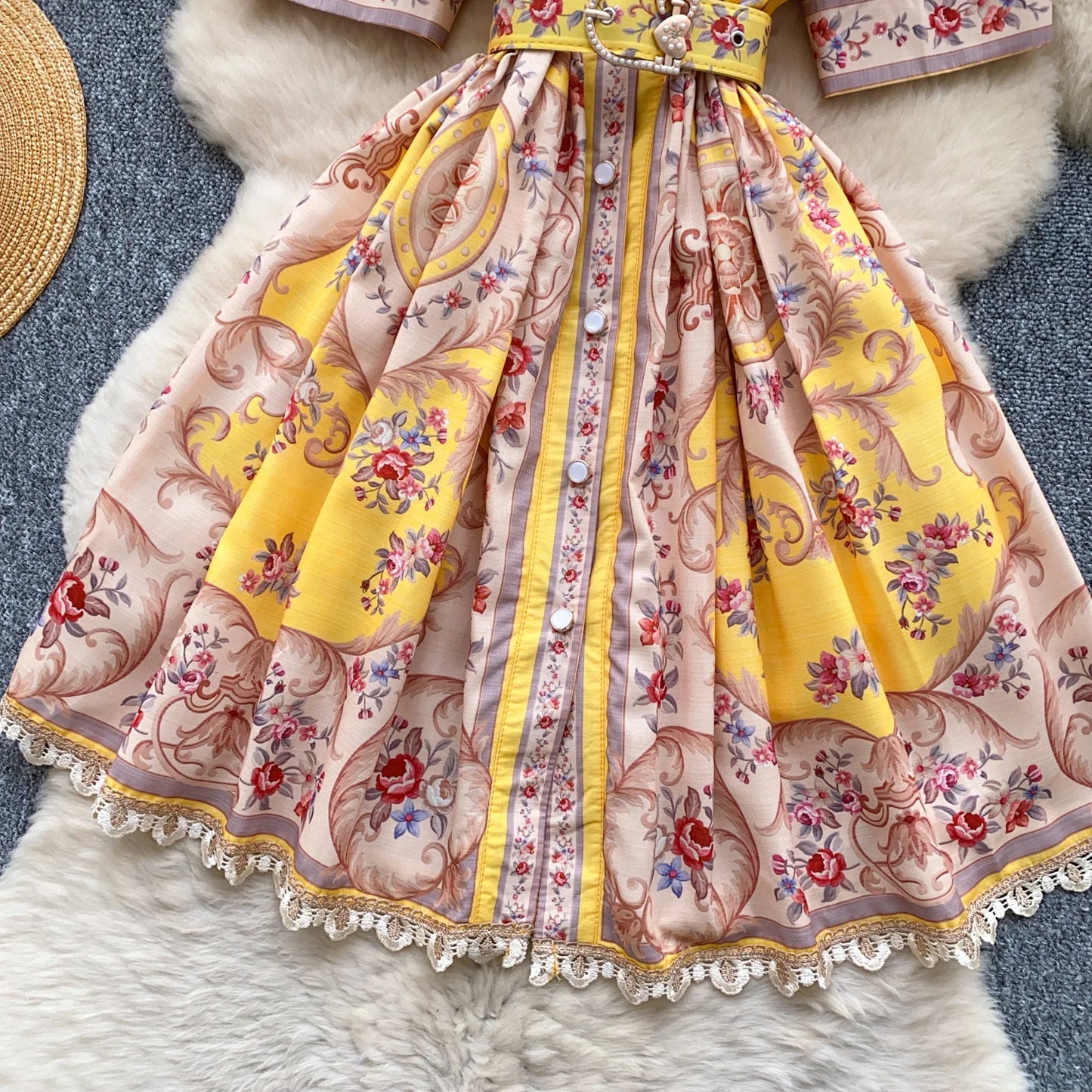 Women Dress Long Dresses A Line Vestidos Turn Down Collar Puff Sleeve Elegant Splice Y2k Streetwear Work Tight Waist 2025