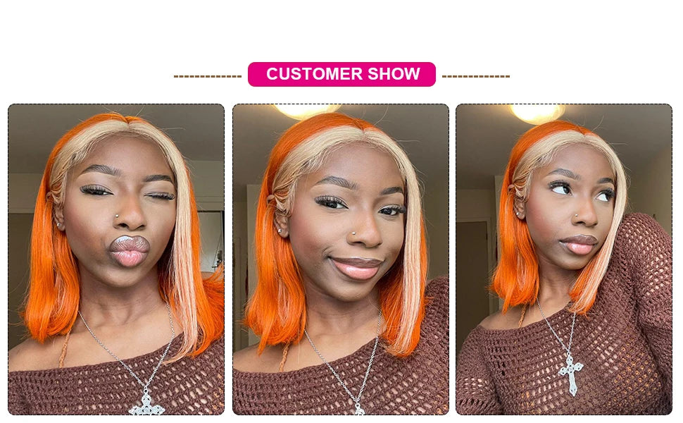 Colored Ombre Pink Bob T Part Lace Wigs Straight Human Hair Lace Front Wigs Pre Plucked Blonde Straight Lace Front Wigs