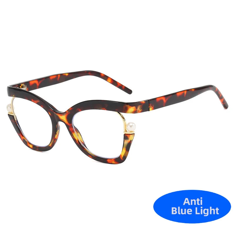 Vintage Brand Designer Pearl Cat Eye Optical Glasses Men Women Trendy Luxury Computer Anti-Blue Light Protection Spectacle Очки