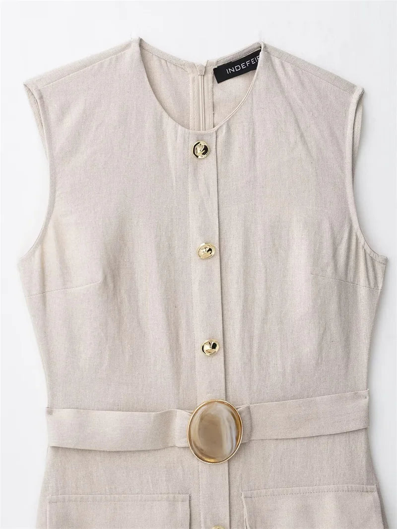 Women's Dresses 2025 New Linen Blend Button Trim Midi Skirt Elegant and chic women's long dress