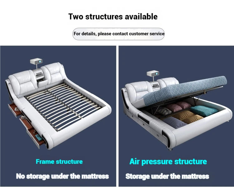 Queen Luxury Modern Double Bed Storage Multifonction Bedroom King Double Bed White Frame Smart Cama Box Casal Room Furniture