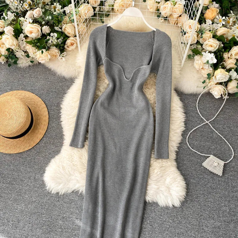 Dresses For Women 2026 Sexy Strapless Ribbed Knitted Bodycon Dress Women Winter Long Sleeve Midi Sweater Dress Clothes