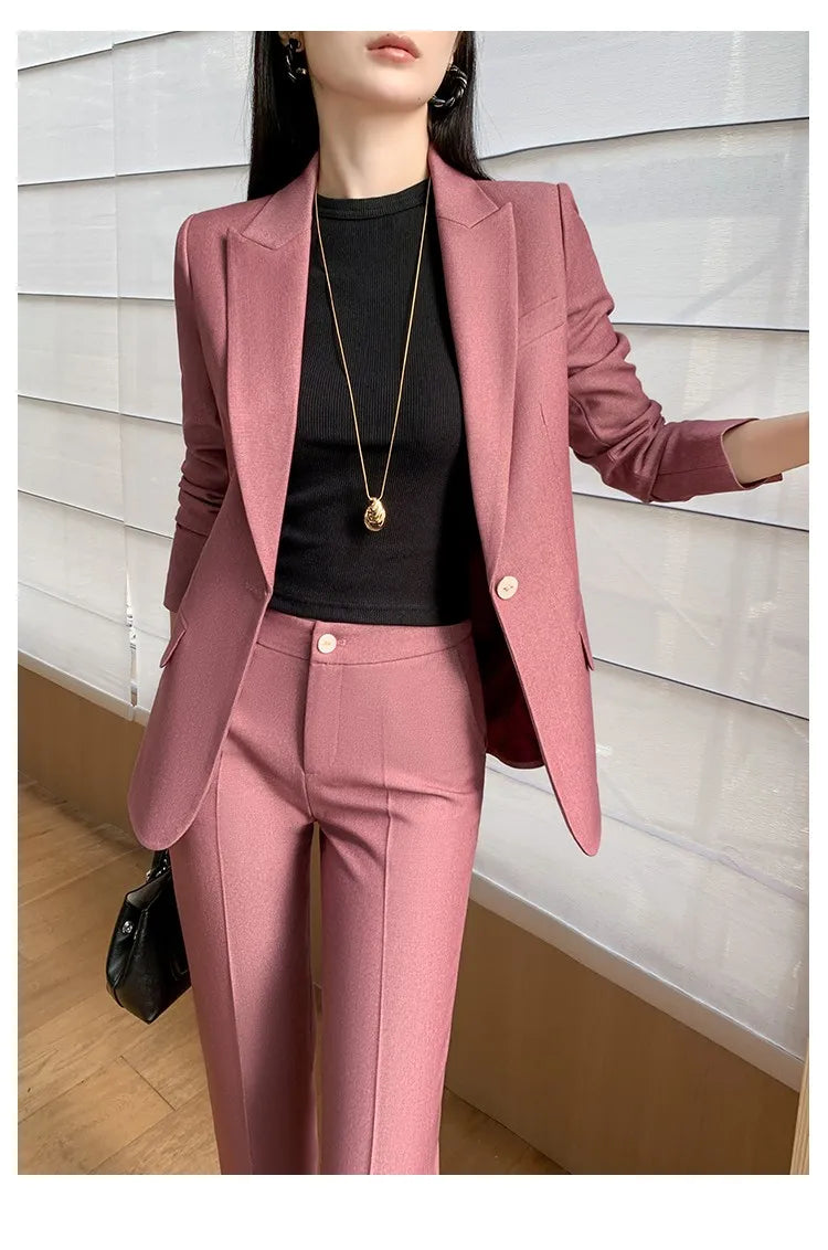Fashion New Women Vintage Formal Solid Pantsuit Elegant Chic Blazer Coat Straight Pants Outfits Female Interview Two Pieces Set