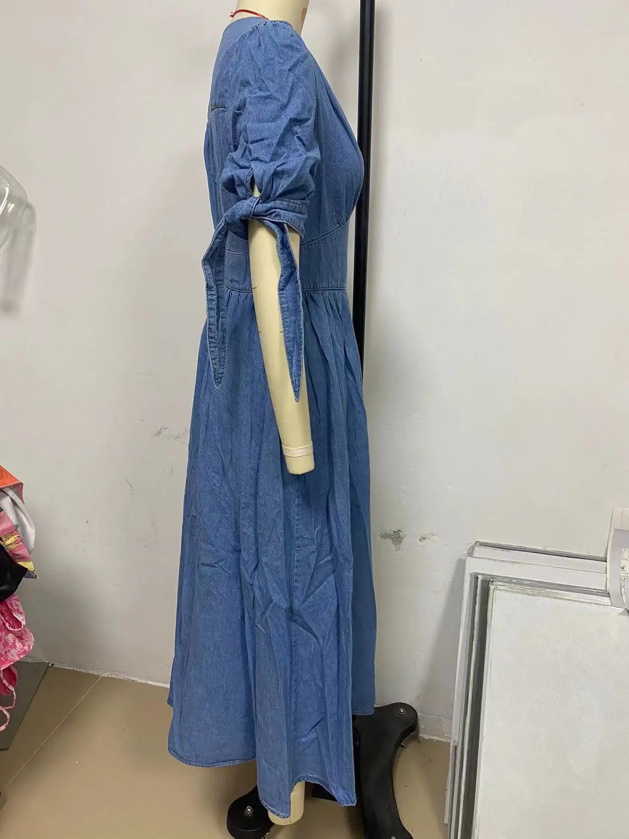 Long Dresses for Women Sexy Denim Dress V Neck Single Breasted Lace Up Distressed Vintage A Line Streetwear Female 2025 Vestidos