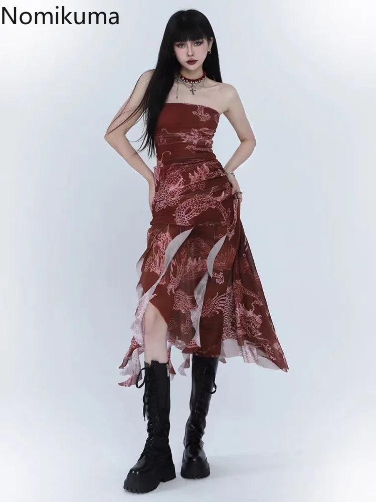 Sexy Dresses for Women 2025 Vestidos De Mujer Tunic Print Sleeveless Backless Robe Femme Fashion Summer Irregular Chiffon Dress