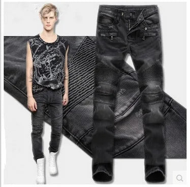 Jeans Men Long Pants Denim Pant High Waist Simple Zipper Splice Casual Regular Slim Fit Straight Trousers Autumn Winter