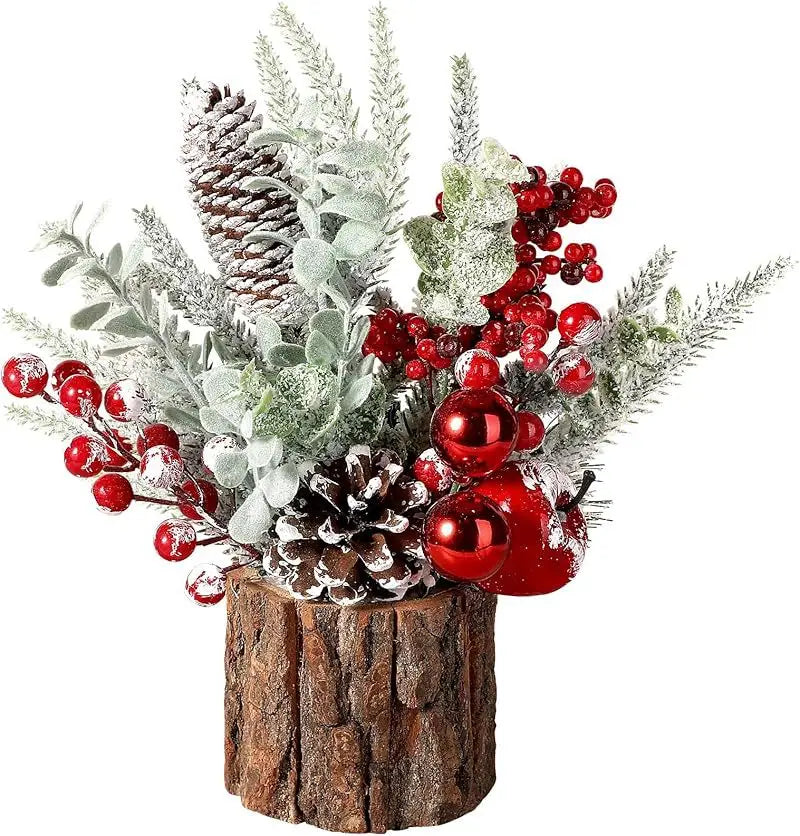 30cm Mini Christams Tree Artificial Plants PE Flocking Pinecone Pine Branch Home Window Decoration Desktop Decor Christmas Gift