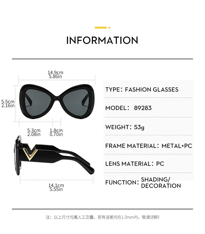 2025 New Fashion Big Frame Cat's Eye Butterfly Women Sunglasses Luxury Designer Men Sunglass Outdoor Travel Eyewear Female UV400